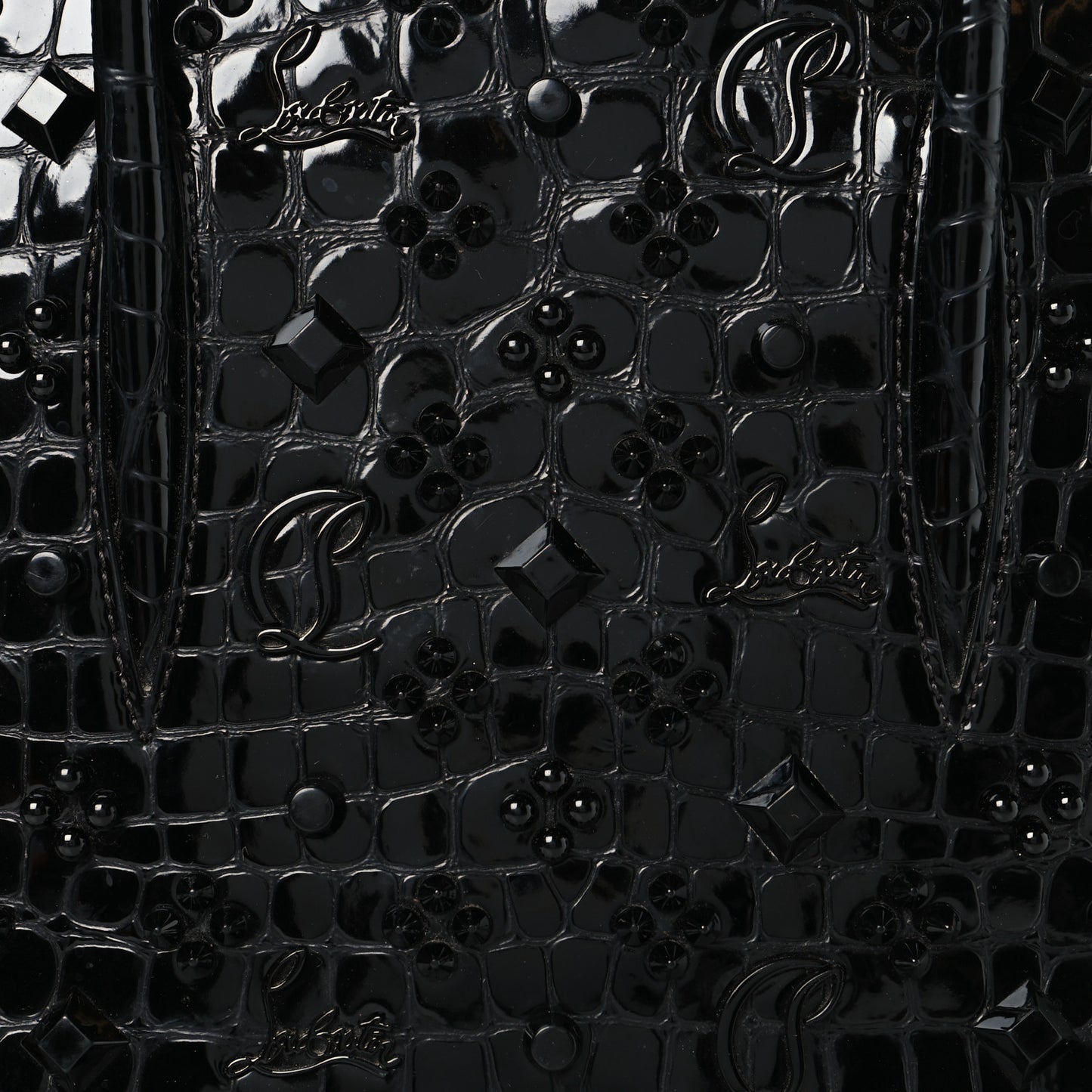 Calfskin Crocodile Embossed Studded Medium Paloma S Black