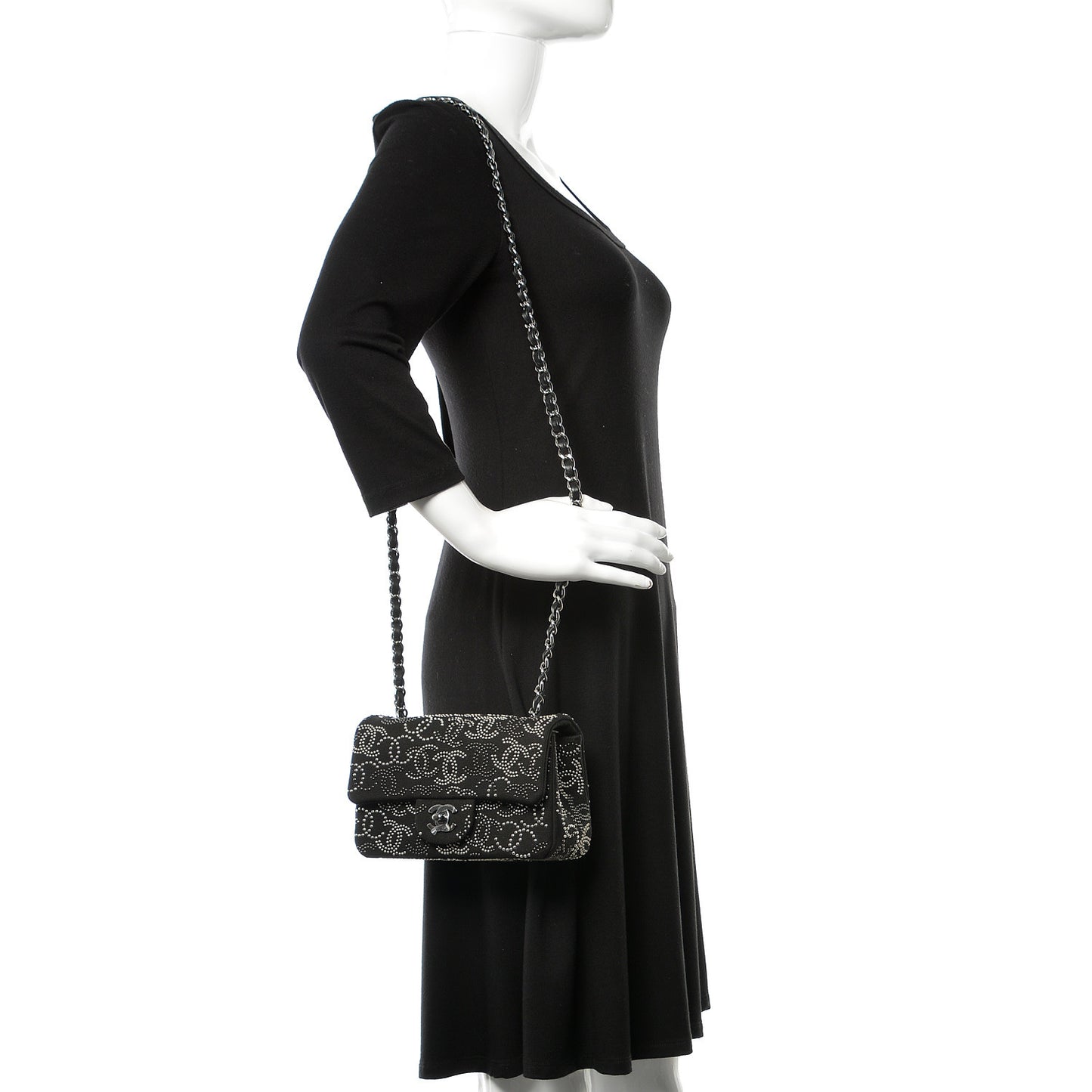 Canvas Studded Mini Rectangular Flap Black