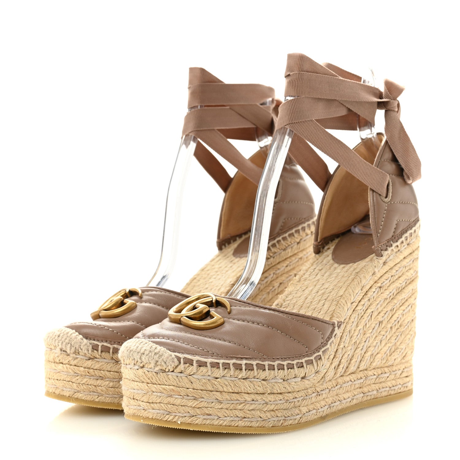Gucci Nappa Matelasse GG Marmont Ankle Wrap Platform 35/120mm Espadrille Wedges 38 Porcelain Rose 4 of 10