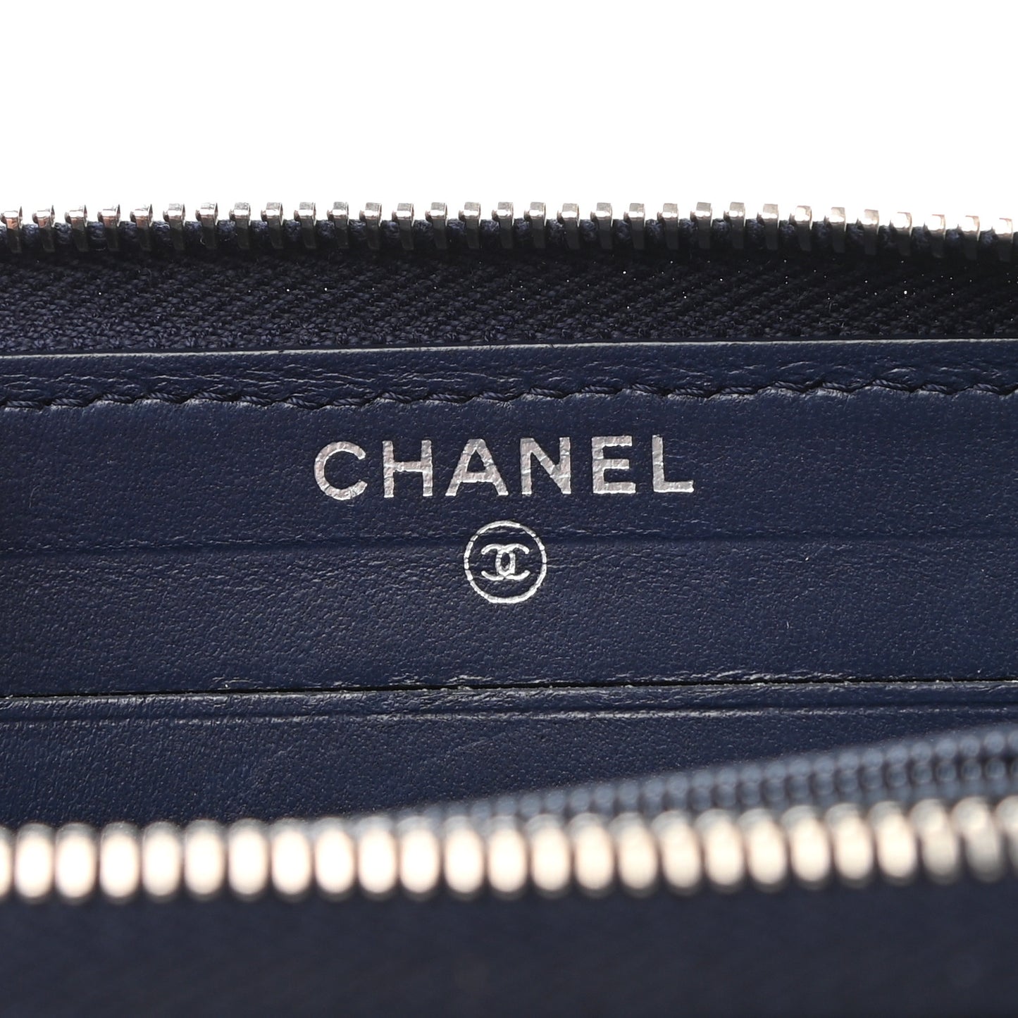 Lambskin Camellia Embossed Medium Zip Around Wallet Navy