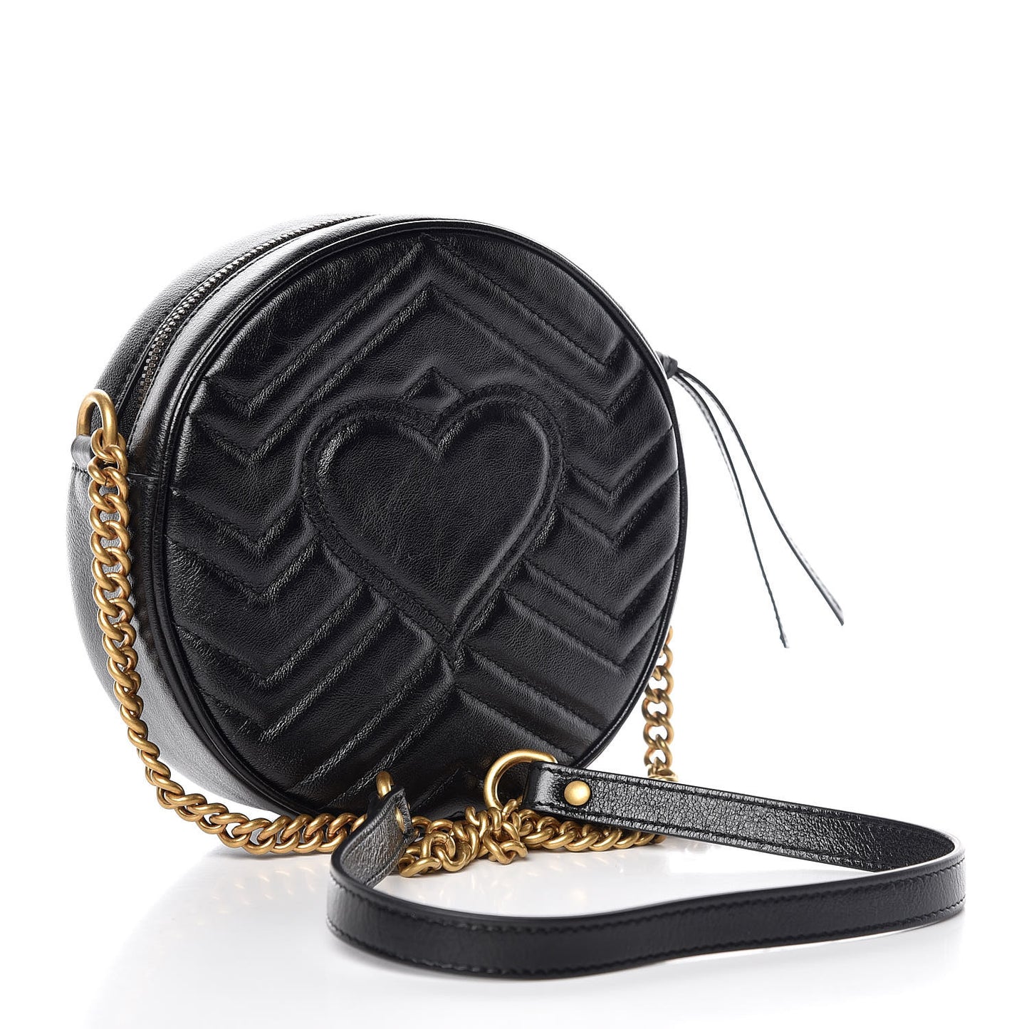Azalea Calfskin Matelasse Heart Mini GG Marmont Round Shoulder Bag Black