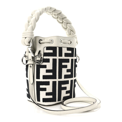 Fendi Canvas Nappa F is Fendi FF Embroidered Mini Mon Tresor Bucket Bag White Black 3 of 13