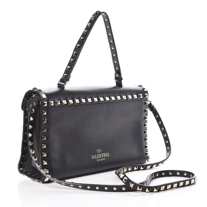 Valentino Garavani Pebbled Calfskin Small Rockstud Single Handle Flap Bag Black 3 of 8