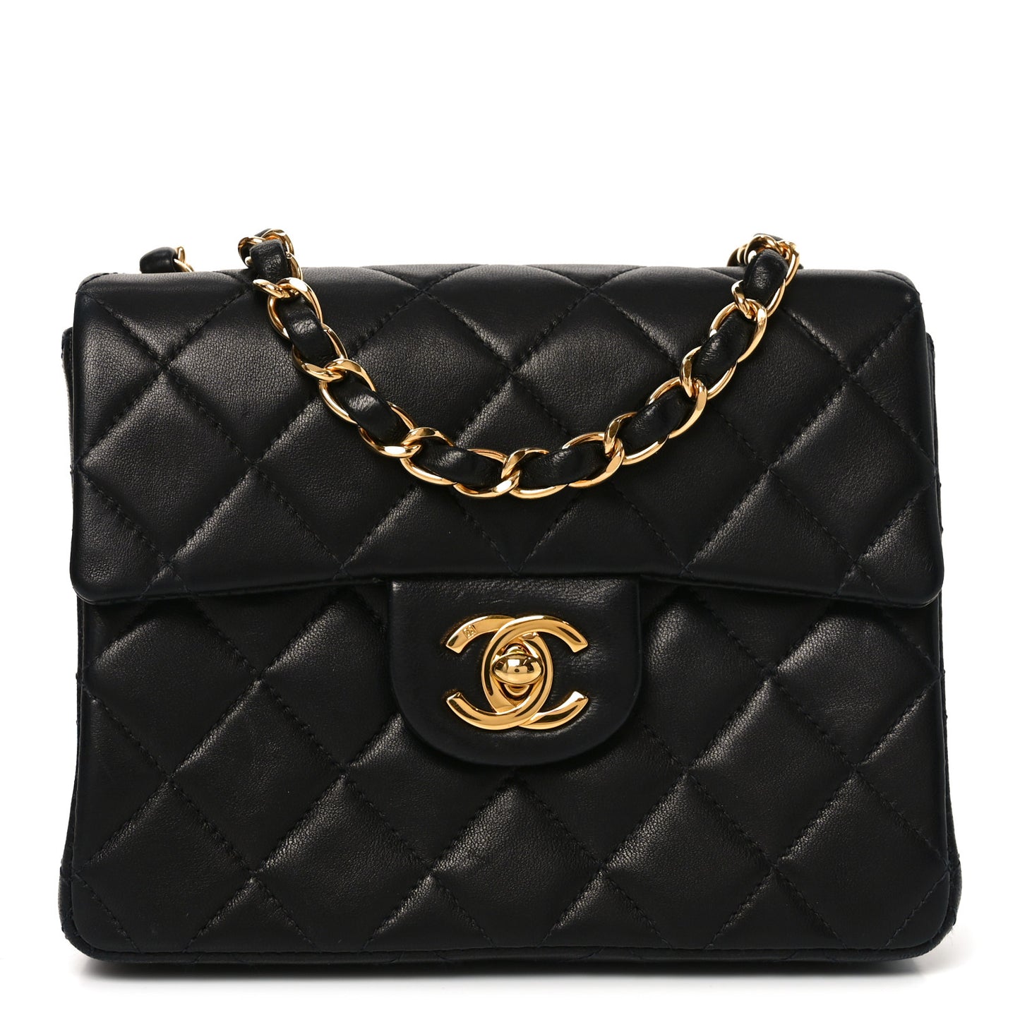 Lambskin Quilted Mini Square Flap Black