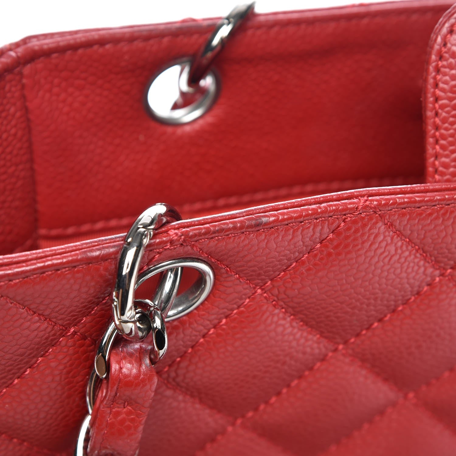 Chanel Caviar Quilted Petit Shopping Tote PST Red 8 of 11