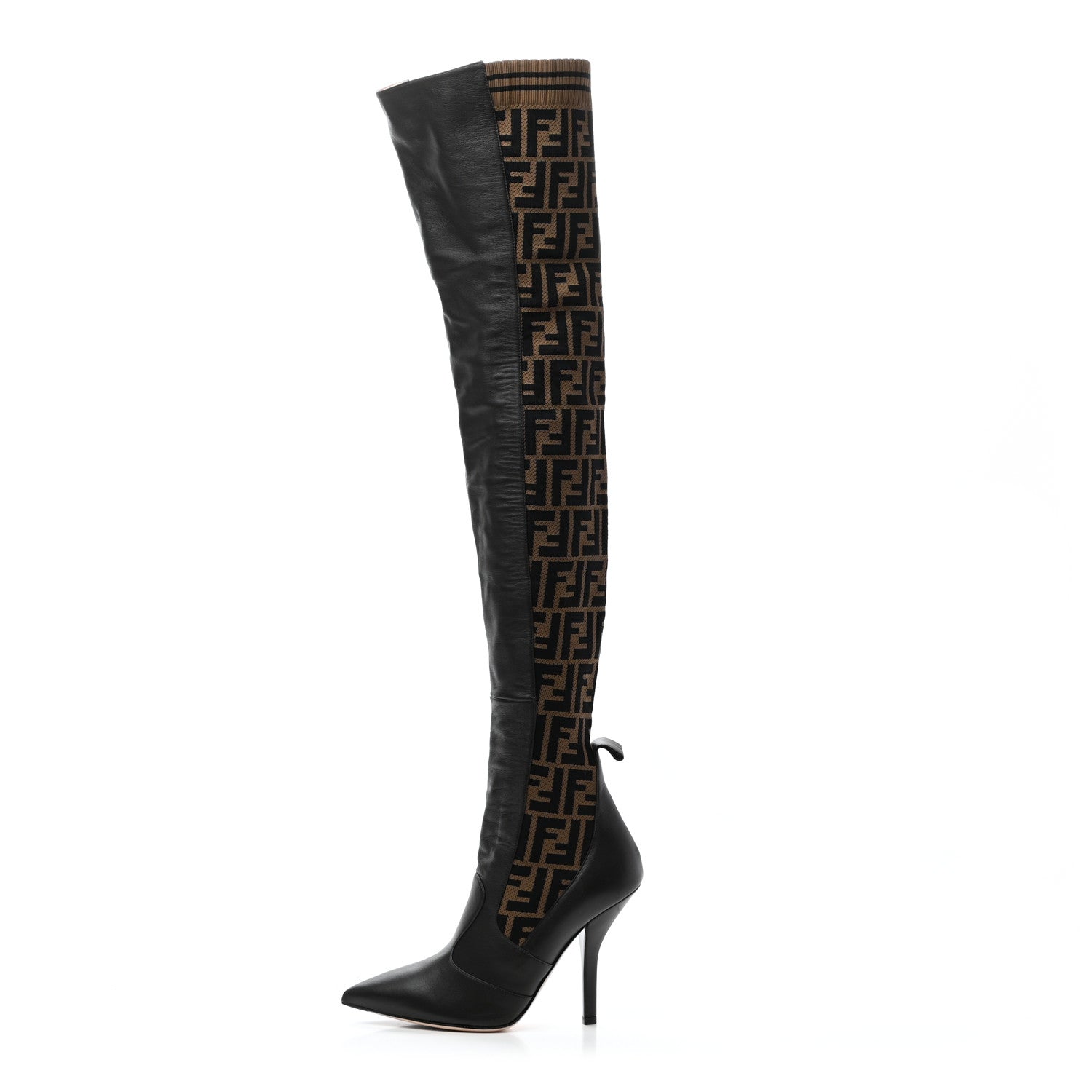 Fendi Nappa Microfiber Fabric FF Rockoko Thigh High 105mm Boots 40 Ebano Tobacco Brown 1 of 6