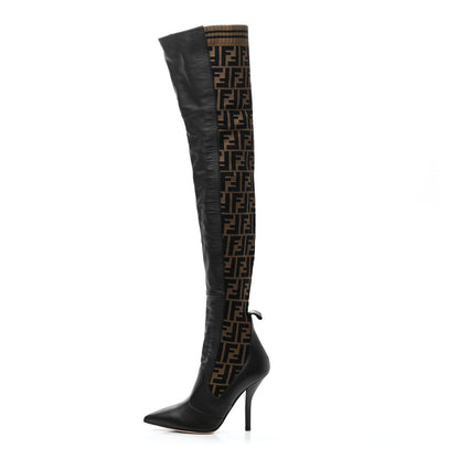 Fendi Nappa Microfiber Fabric FF Rockoko Thigh High 105mm Boots 40 Ebano Tobacco Brown 1 of 6