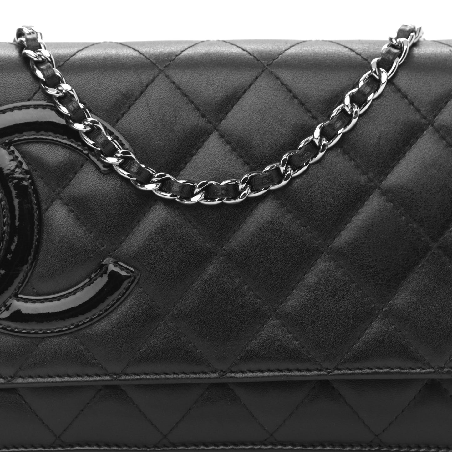Calfskin Quilted Cambon Wallet On Chain WOC Black