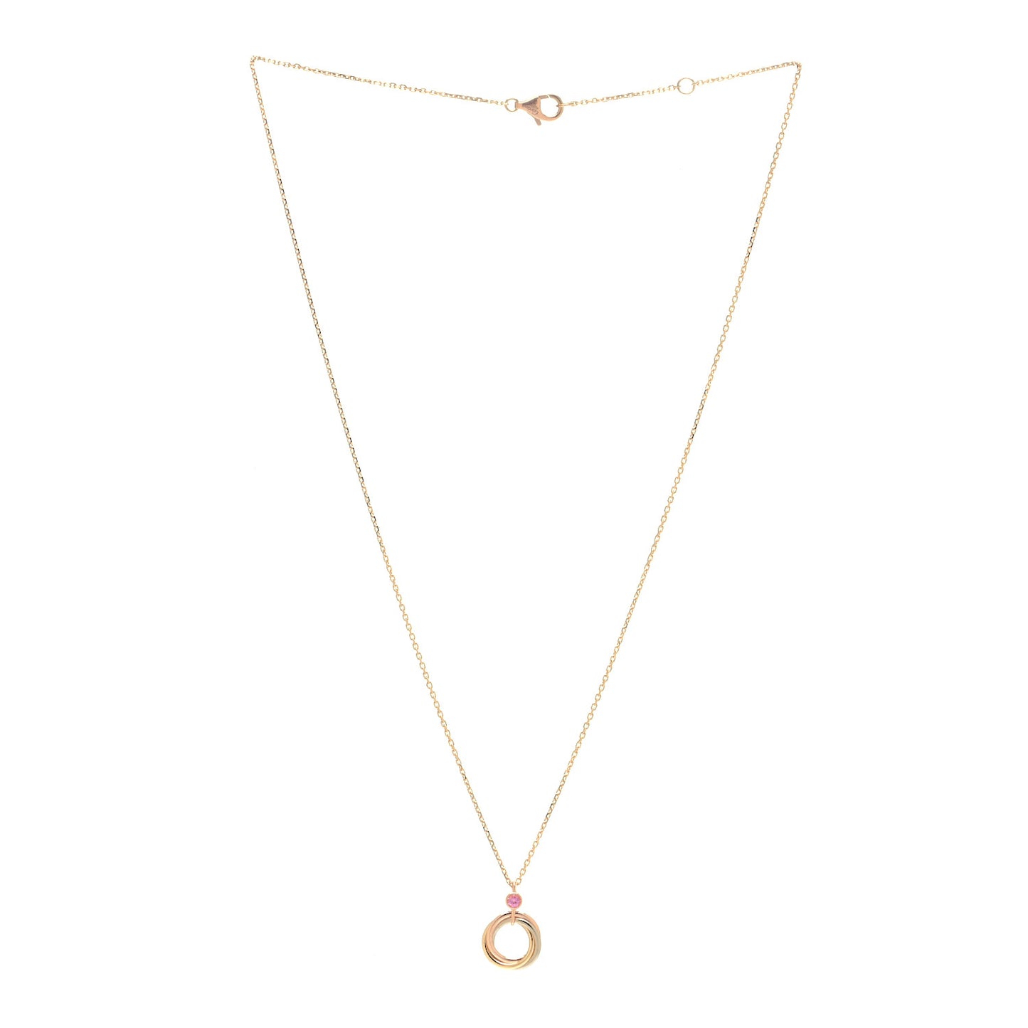18K Pink Yellow White Gold Pink Spinel Trinity Pendant Necklace