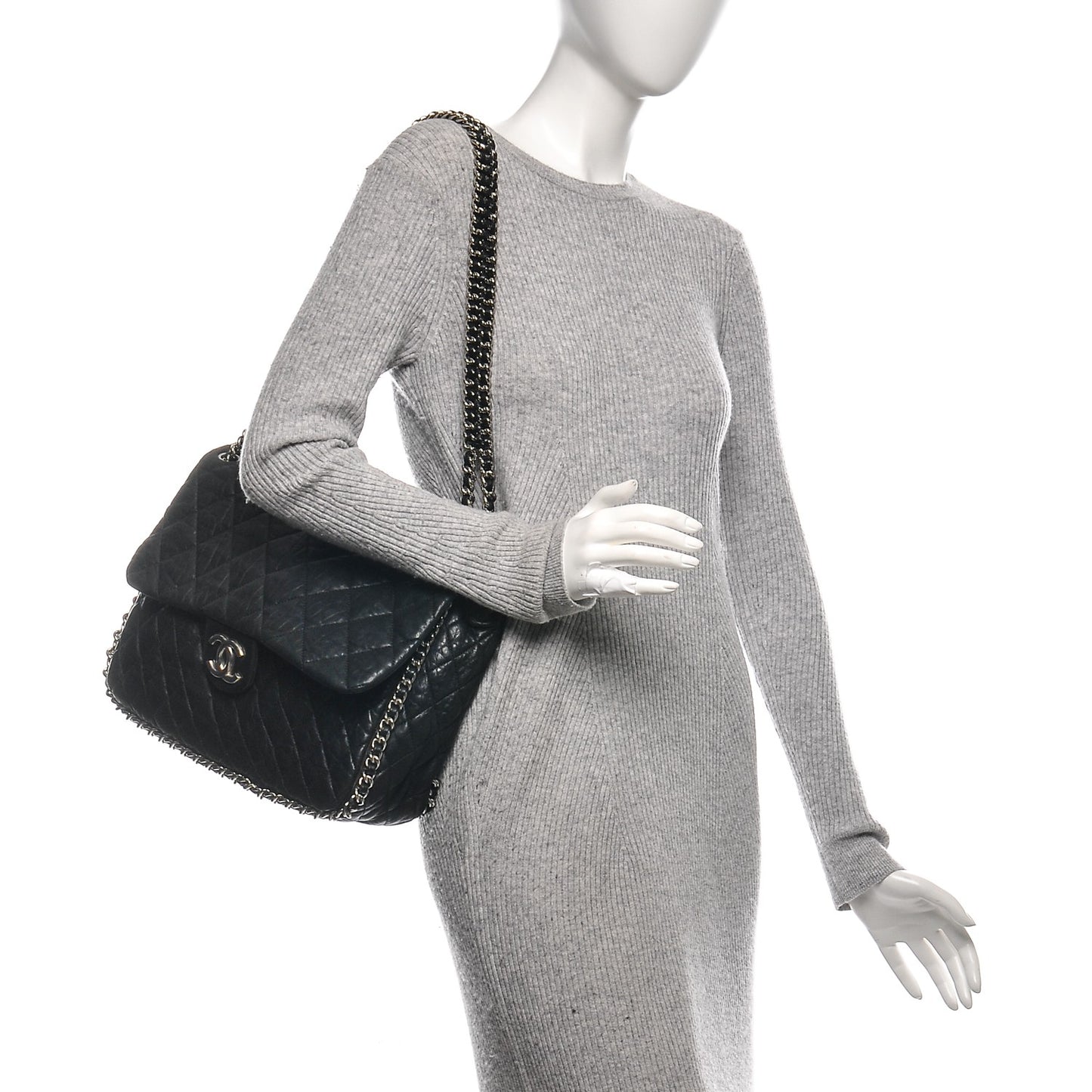 Washed Lambskin Quilted Maxi Chain Around Flap Black