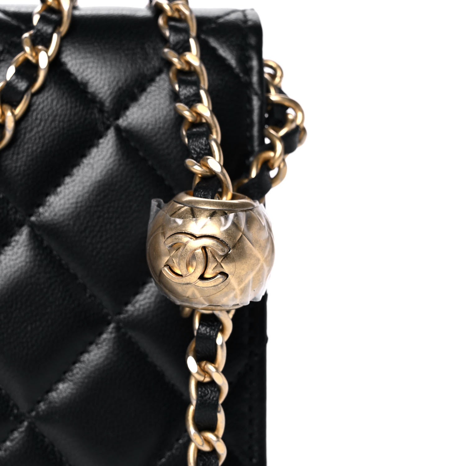 Chanel Lambskin Quilted CC Pearl Crush Wallet on Chain WOC Black 12 of 14