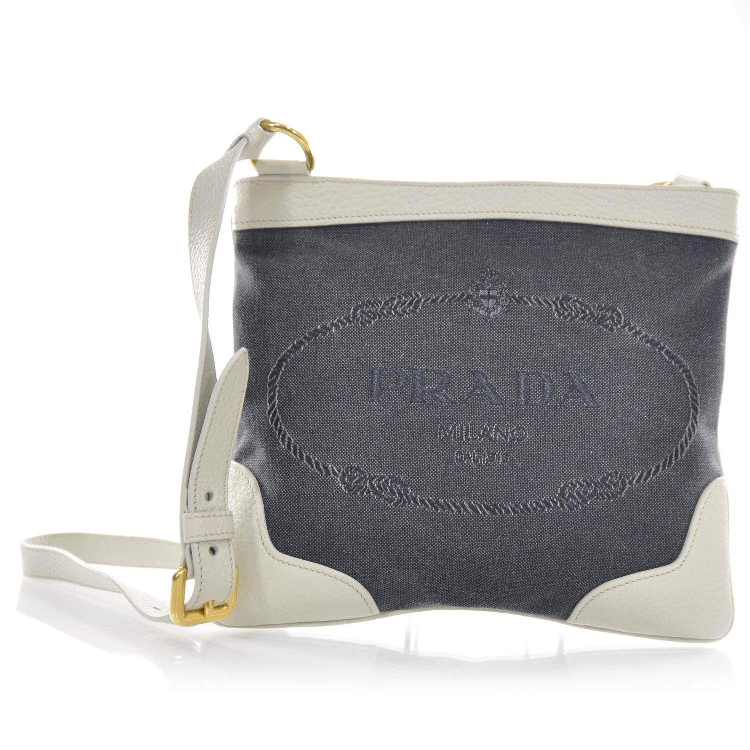 Prada Denim Logo Flat Messenger Bag 1 of 9