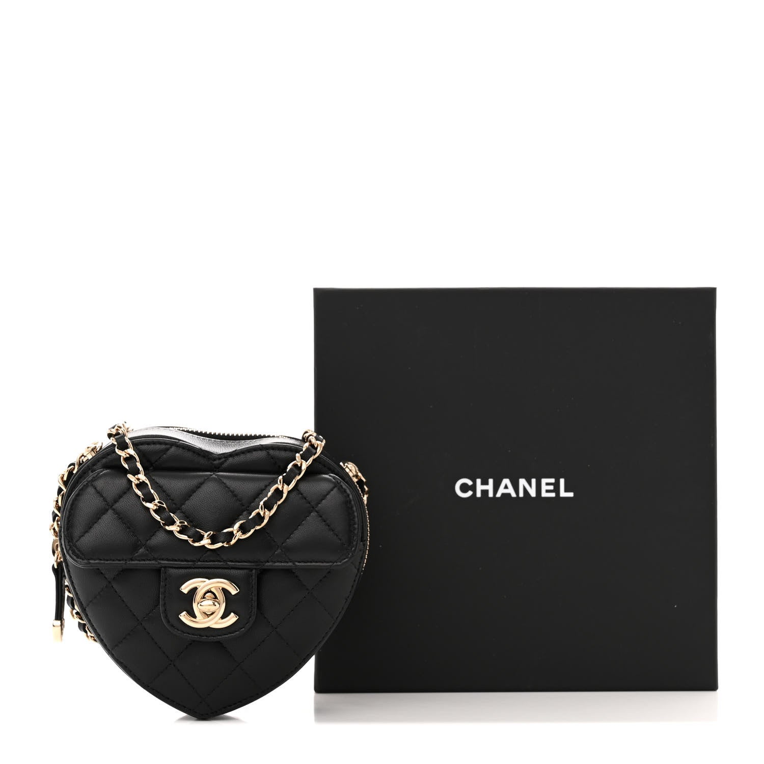 Chanel Lambskin Quilted CC In Love Heart Clutch With Chain Black 11 of 11
