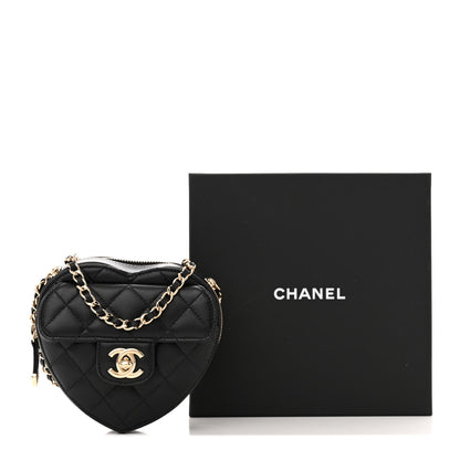 Chanel Lambskin Quilted CC In Love Heart Clutch With Chain Black 11 of 11