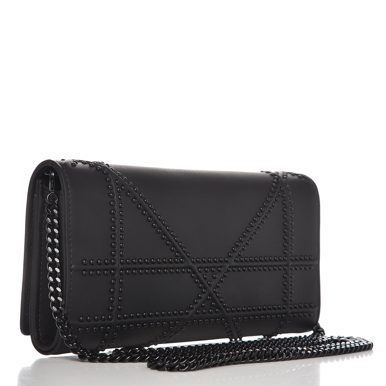 Christian Dior Ultra Matte Calfskin Studded Diorama Croisiere Chain Wallet Black 3 of 7