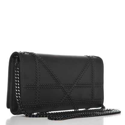Christian Dior Ultra Matte Calfskin Studded Diorama Croisiere Chain Wallet Black 3 of 7