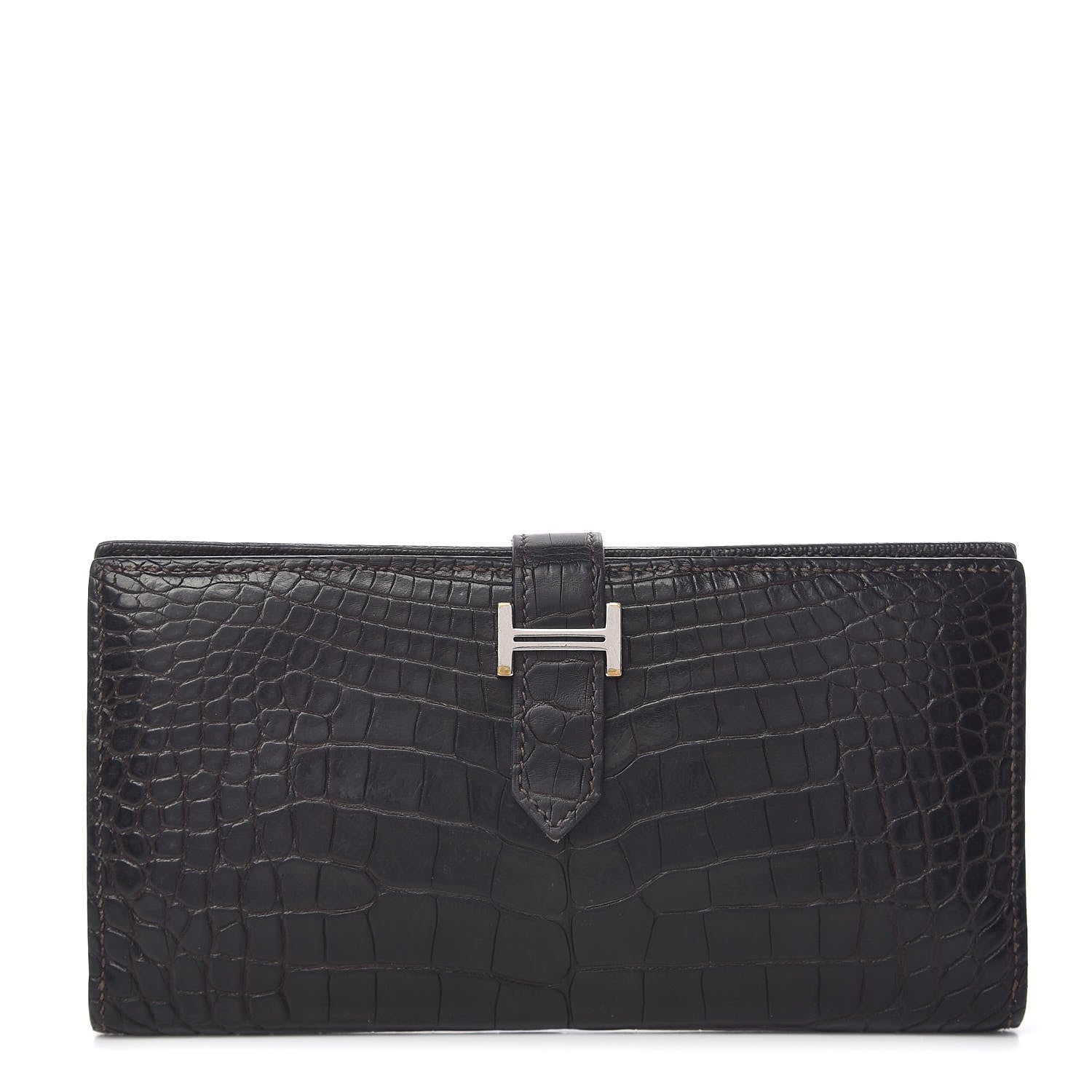 Hermes Matte Alligator Bearn Wallet Chocolate 1 of 7