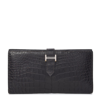 Hermes Matte Alligator Bearn Wallet Chocolate 1 of 7