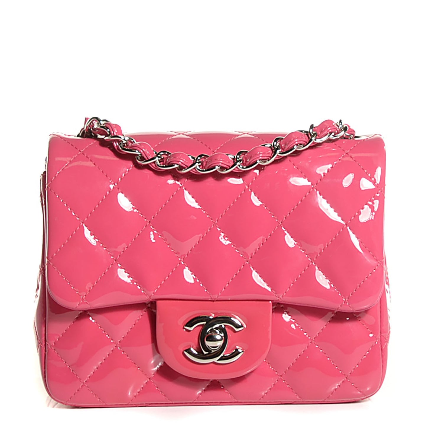 Patent Quilted Mini Square Flap Fuchsia
