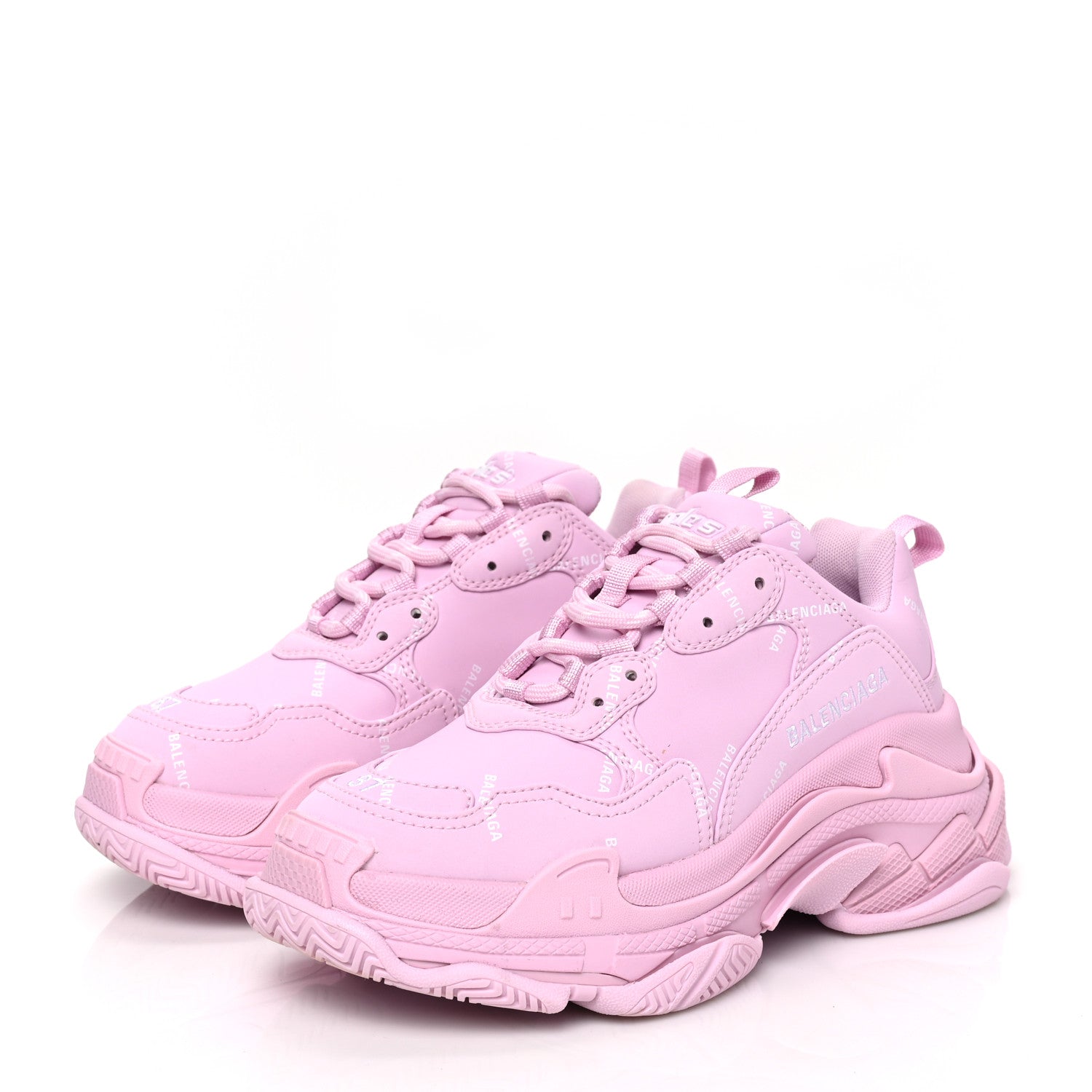 Balenciaga Technical Fabric Mesh Allover Logo Womens Triple S Sneakers 37 Pink White 3 of 7