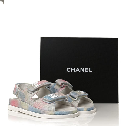 Chanel Printed Fabric Quilted Dad Sandals 36 Green Pink Blue 13 of 13