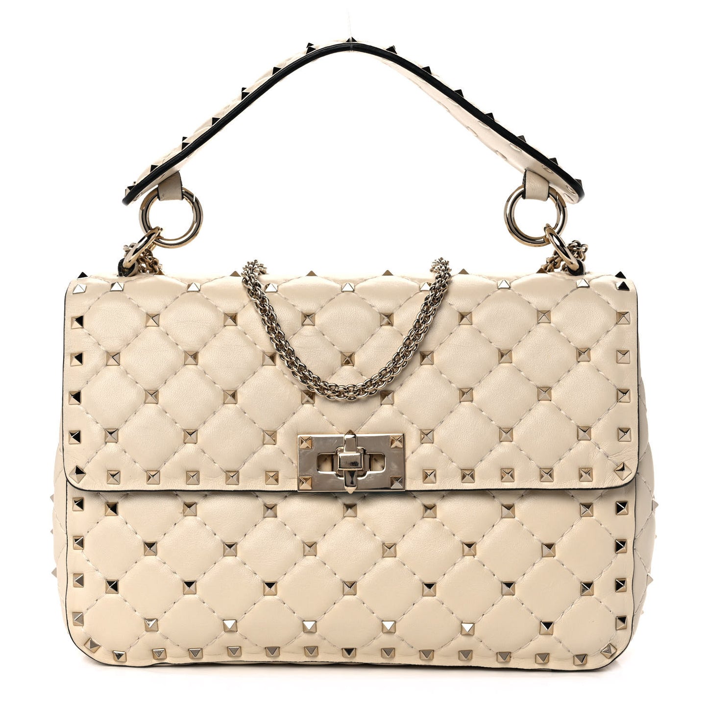 Nappa Medium Rockstud Spike Shoulder Bag Light Ivory