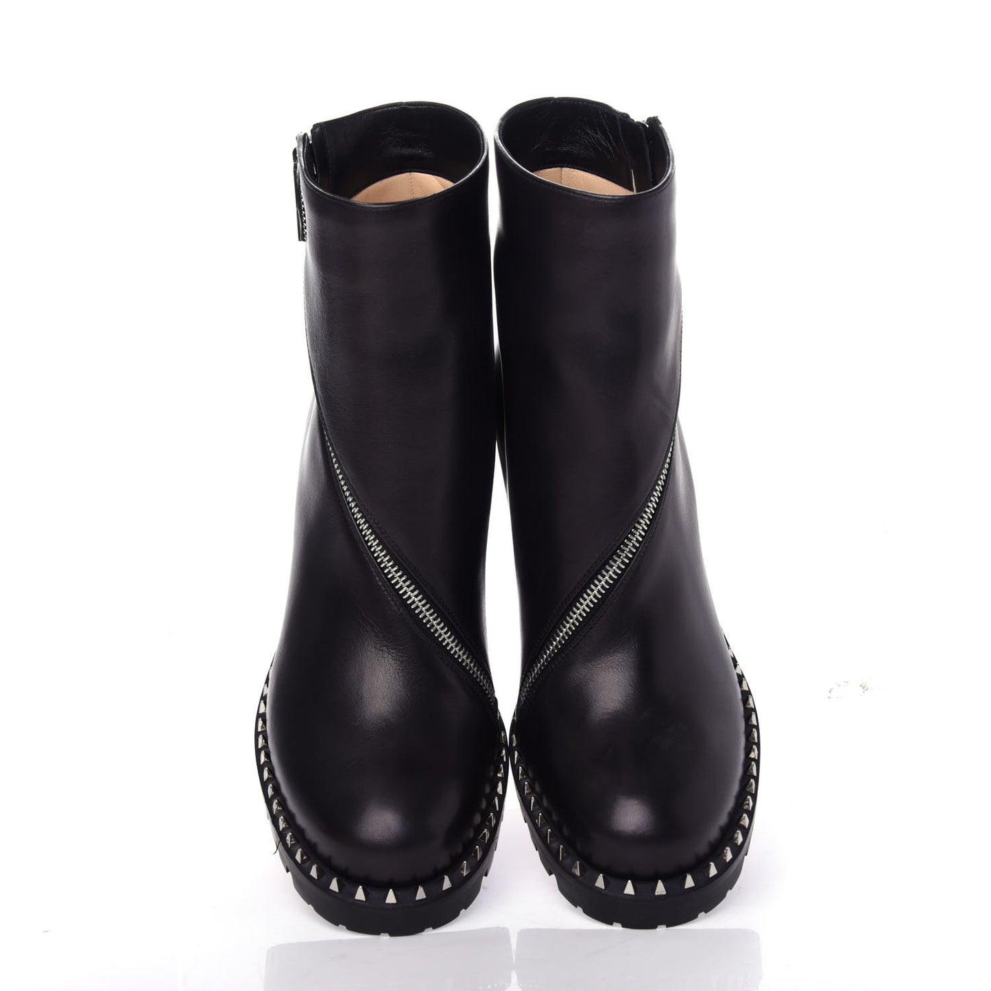 Calfskin Spikes Birgitta Lug 70 Zip Around Ankle Boots 40 Black