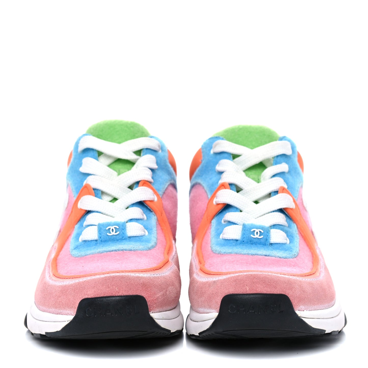 Fabric Calfskin Suede CC Womens Sneakers 37.5 White Multicolor