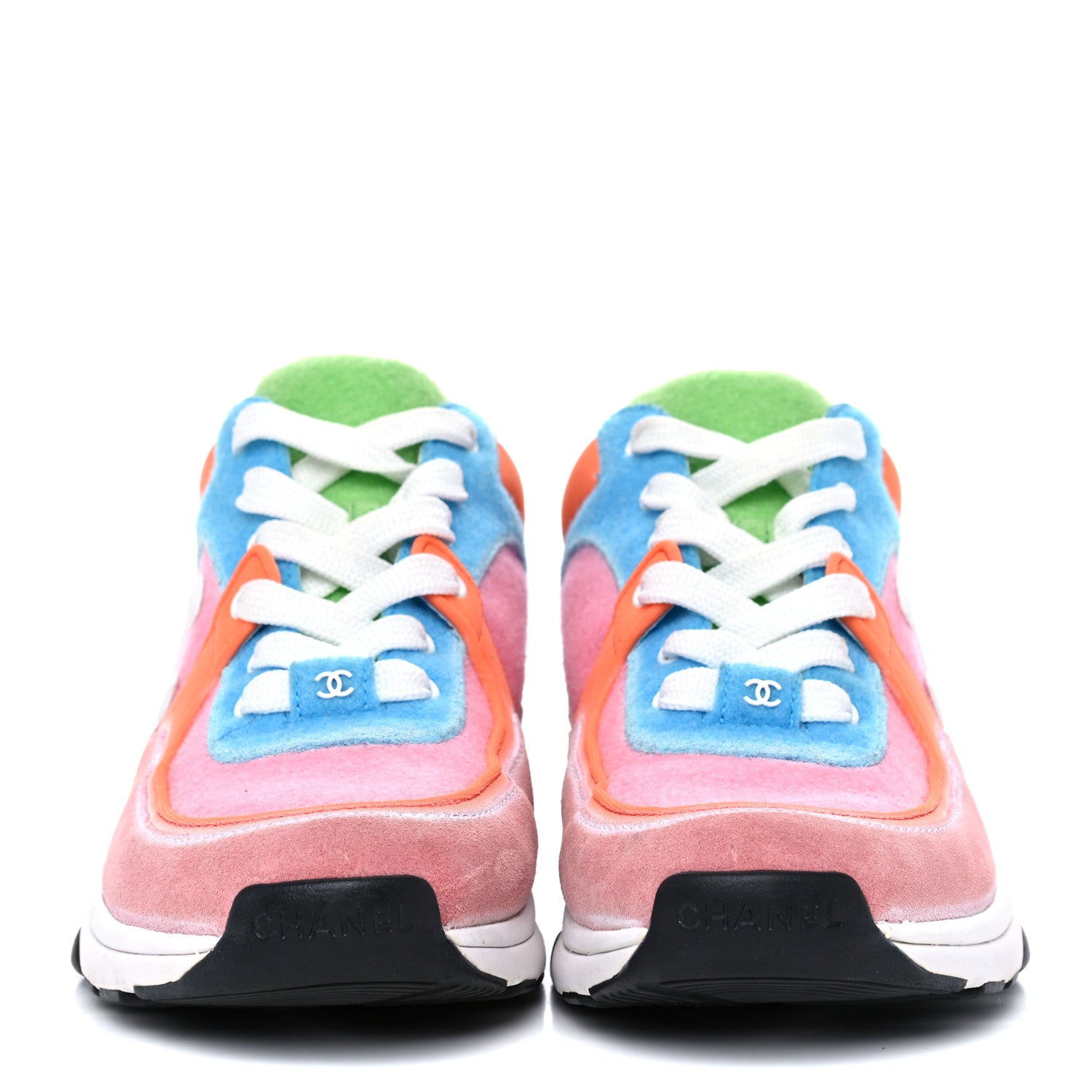 Chanel Fabric Calfskin Suede CC Womens Sneakers 37.5 White Multicolor 2 of 10