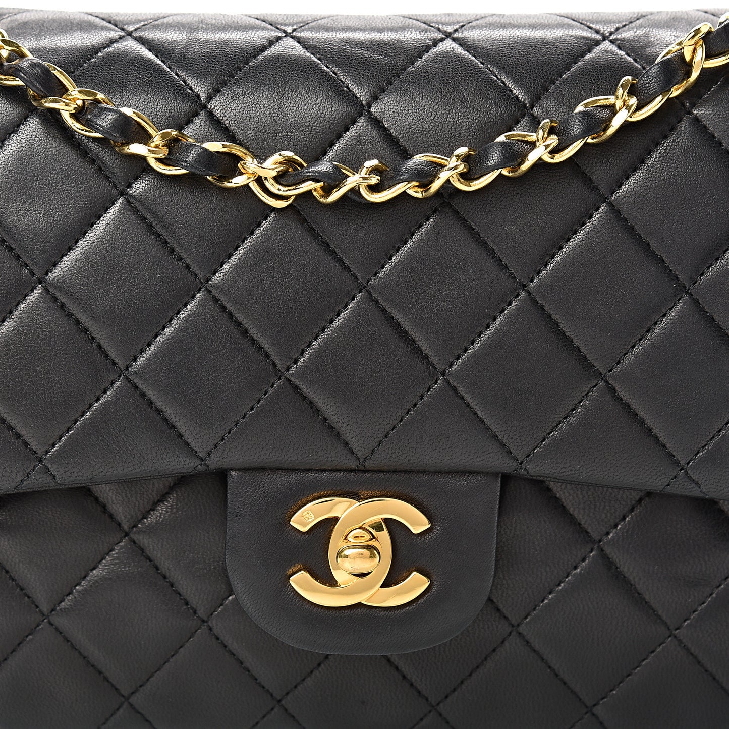 Lambskin Quilted Medium Double Flap Black