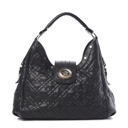 Versace Calfskin Greca Argyle Embossed Medusa Hobo Black 1 of 8