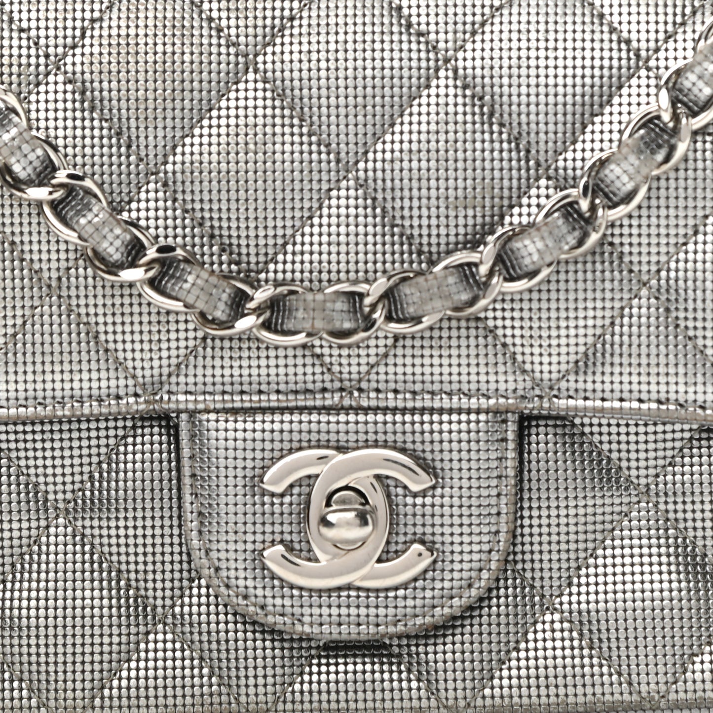 Metallic Calfskin Quilted Pixel Effect Mini Rectangular Flap Dark Silver