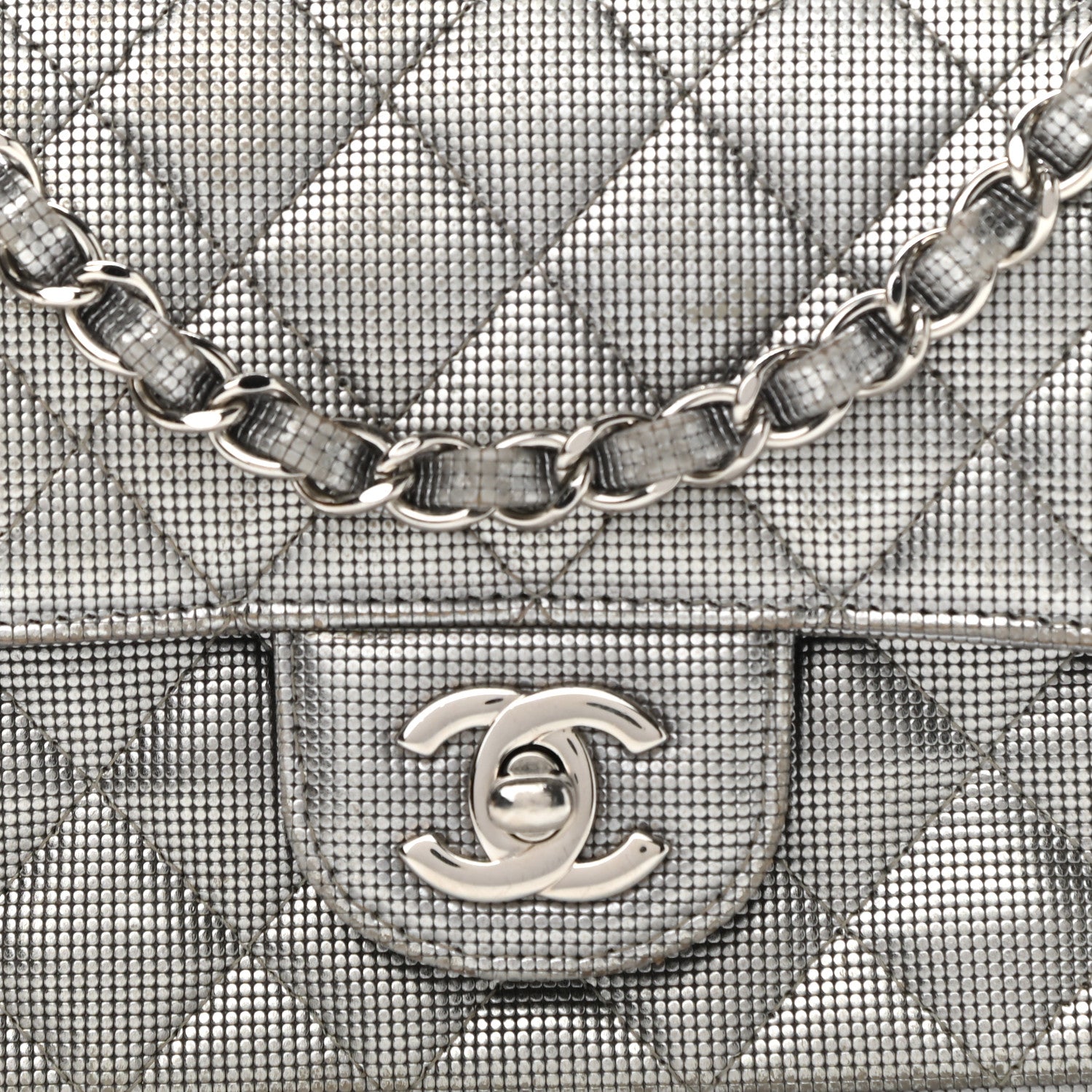 Chanel Metallic Calfskin Quilted Pixel Effect Mini Rectangular Flap Dark Silver 10 of 16