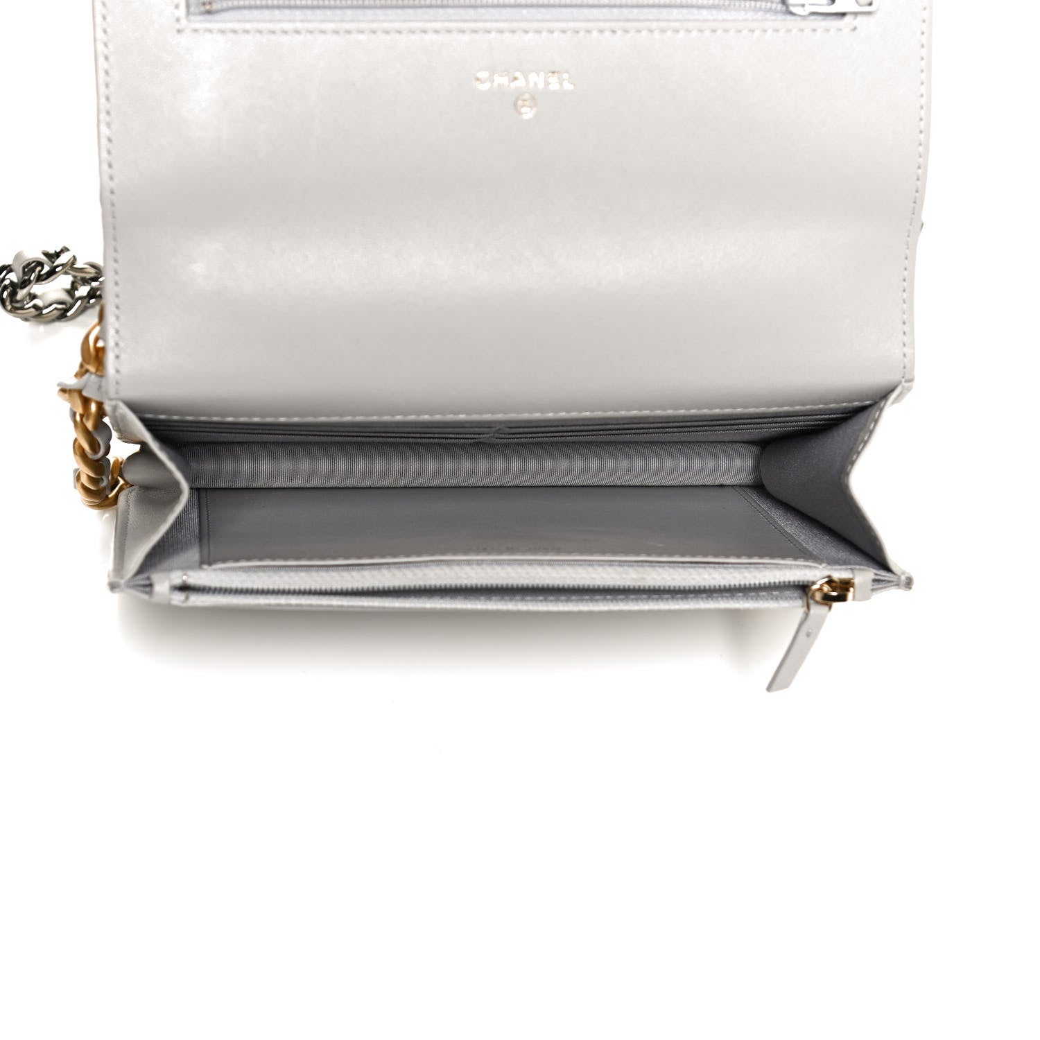 Chanel Lambskin Quilted Chanel 19 Wallet On Chain WOC Grey 4 of 13