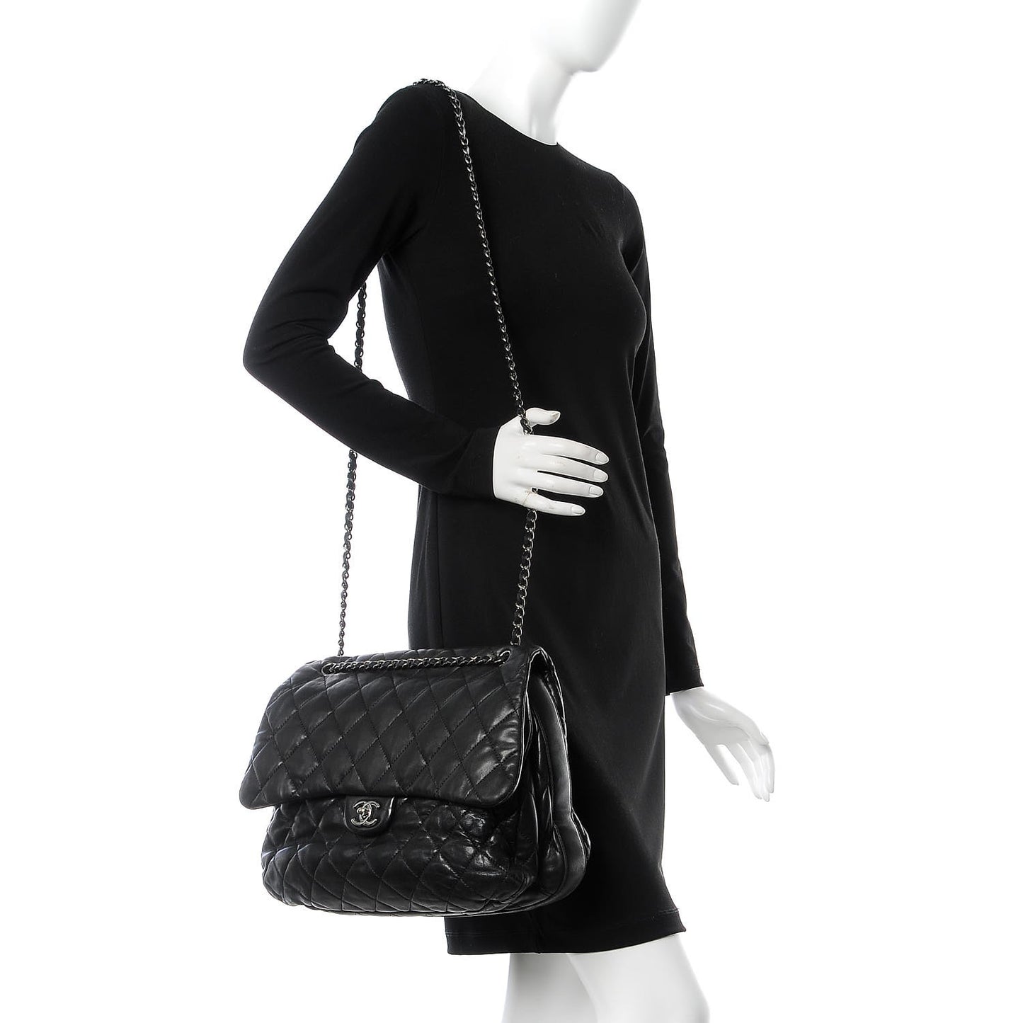 Lambskin Quilted 3 Maxi Flap Bag Black
