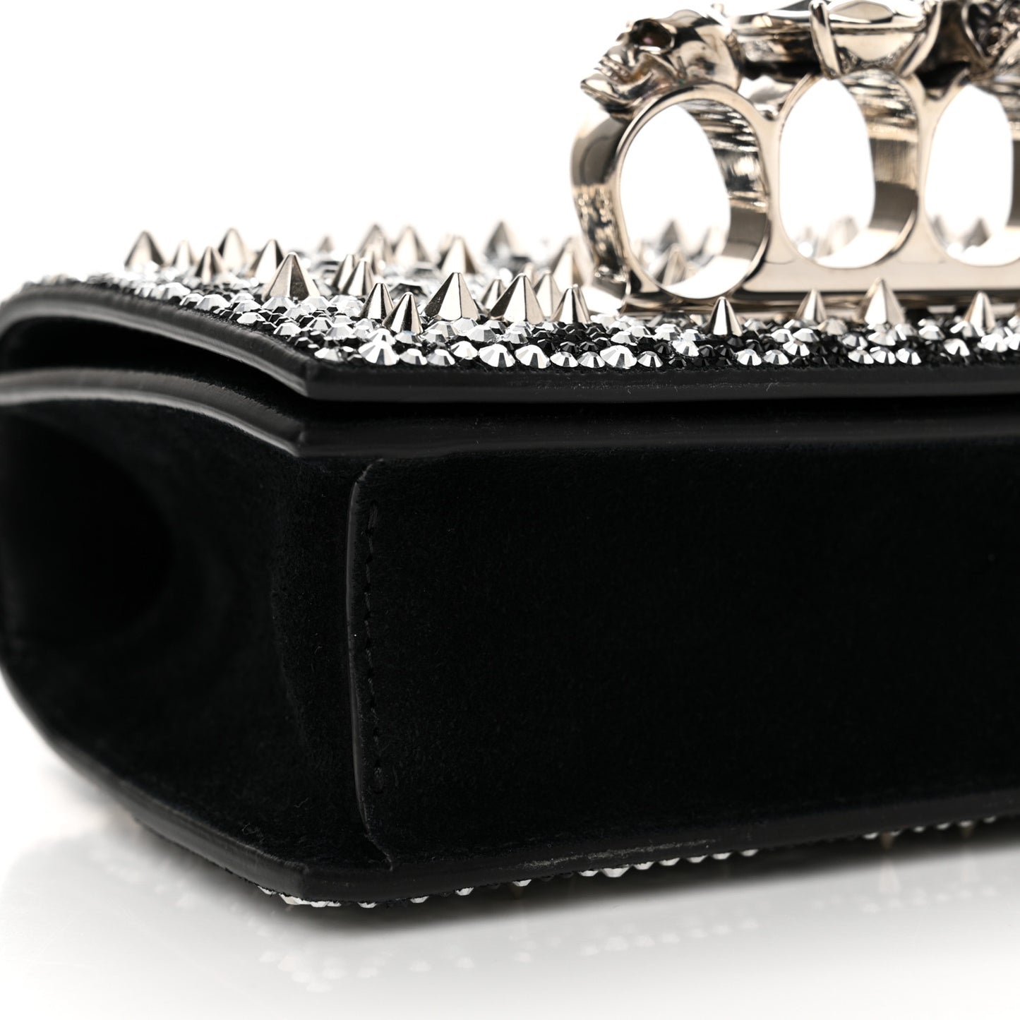 Calfskin Studded Knuckle Satchel Black Silver