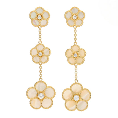 Roberto Coin 18K Yellow Gold Mother of Pearl Diamond Daisy Drop Earrings 1 of 4