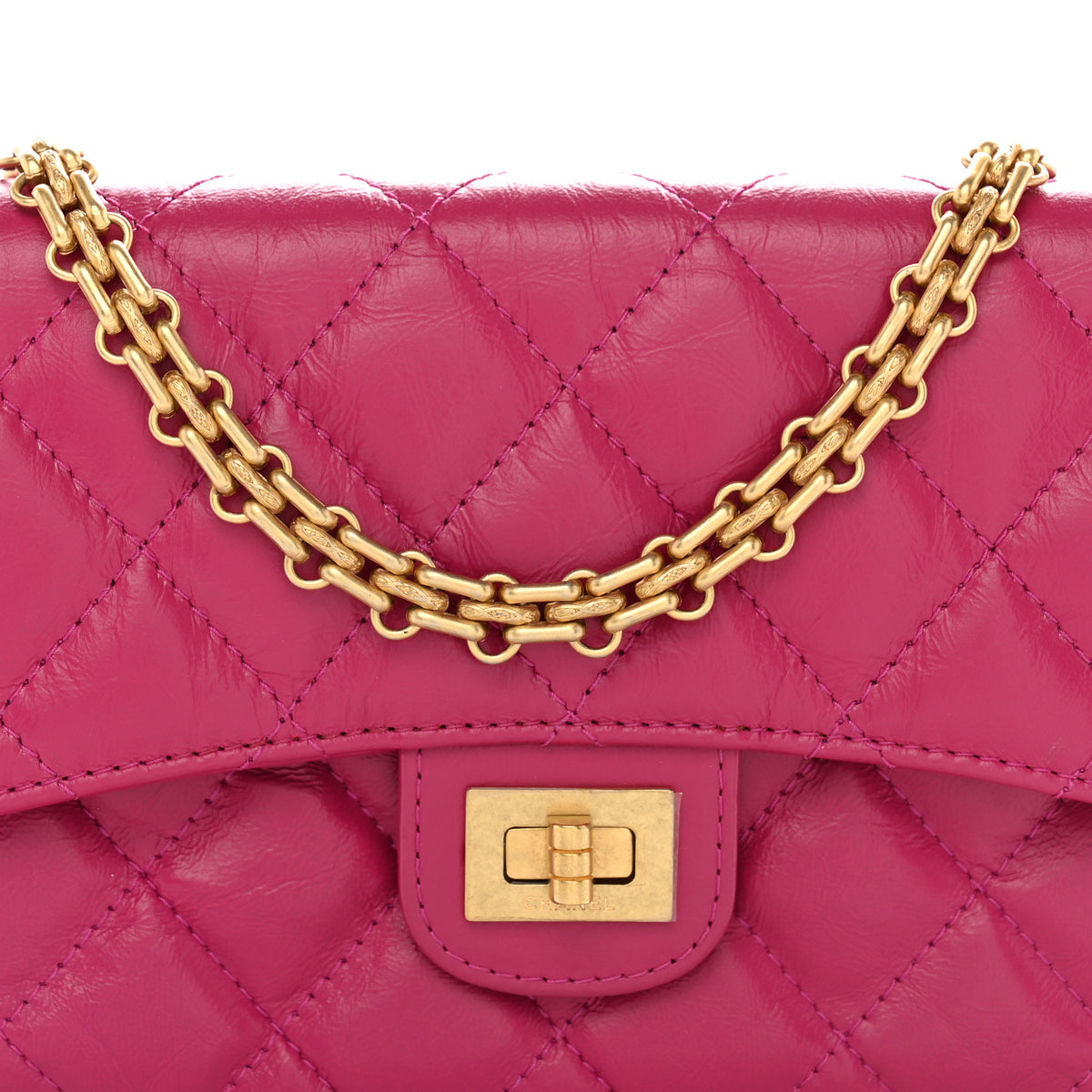 Chanel Aged Calfskin Quilted 2.55 Reissue Phone Holder With Chain Fuchsia 10 of 13