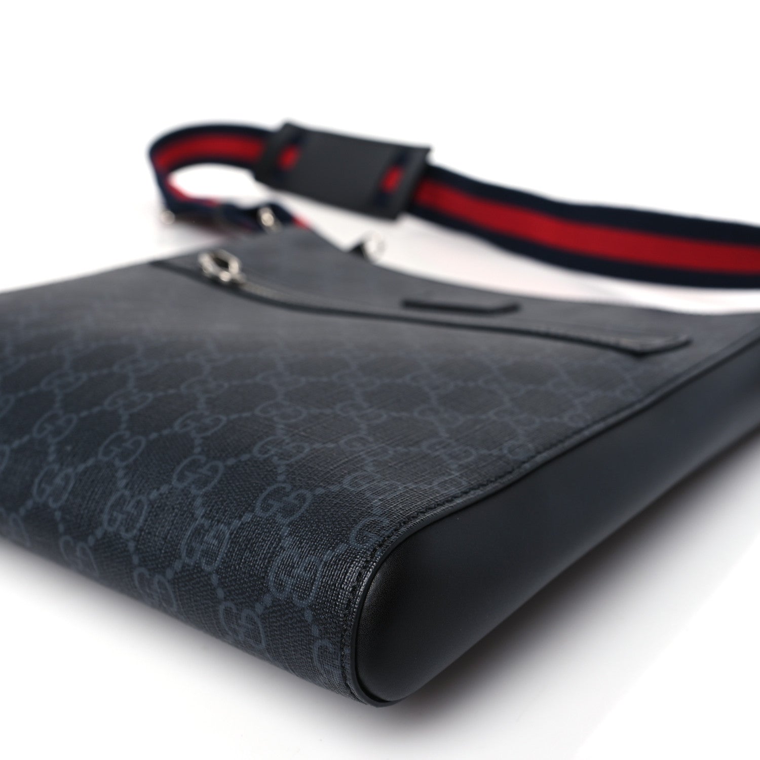 Gucci GG Supreme Monogram Appia Calfskin Web Flat Messenger Bag Black Grey 9 of 9
