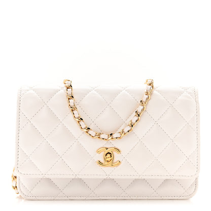 Chanel Shiny Crumpled Calfskin Quilted Enamel Heart Wallet On Chain WOC White 1 of 13