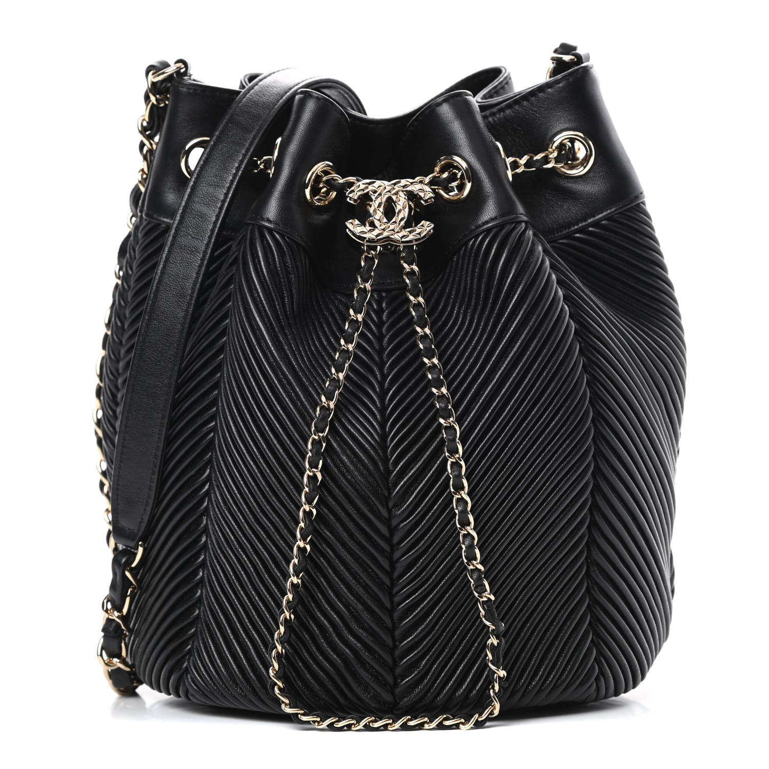Chanel Lambskin Chevron Drawstring Bag Black 1 of 11