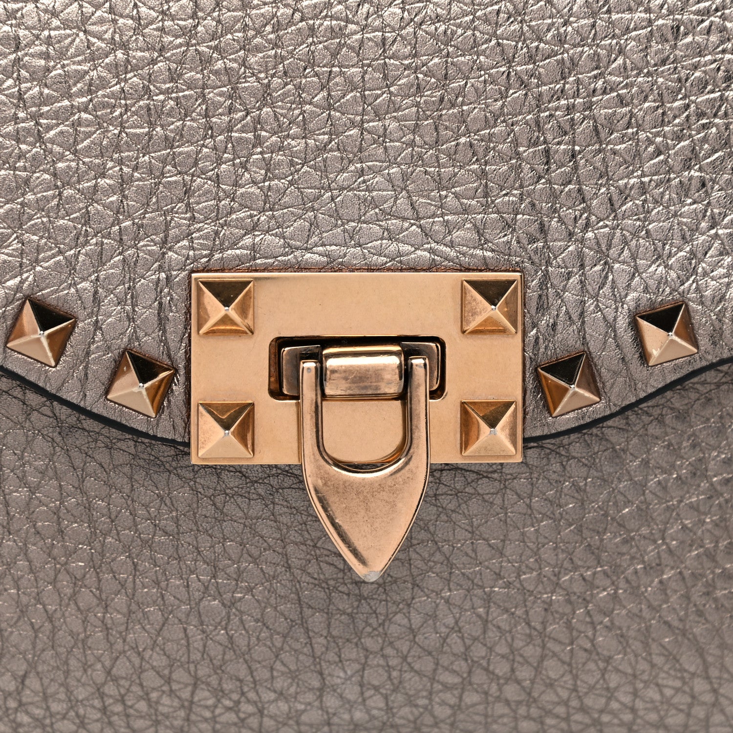 Valentino Garavani Metallic Pebbled Calfskin Medium Rockstud Flip Lock Crossbody Bag Sasso 12 of 12