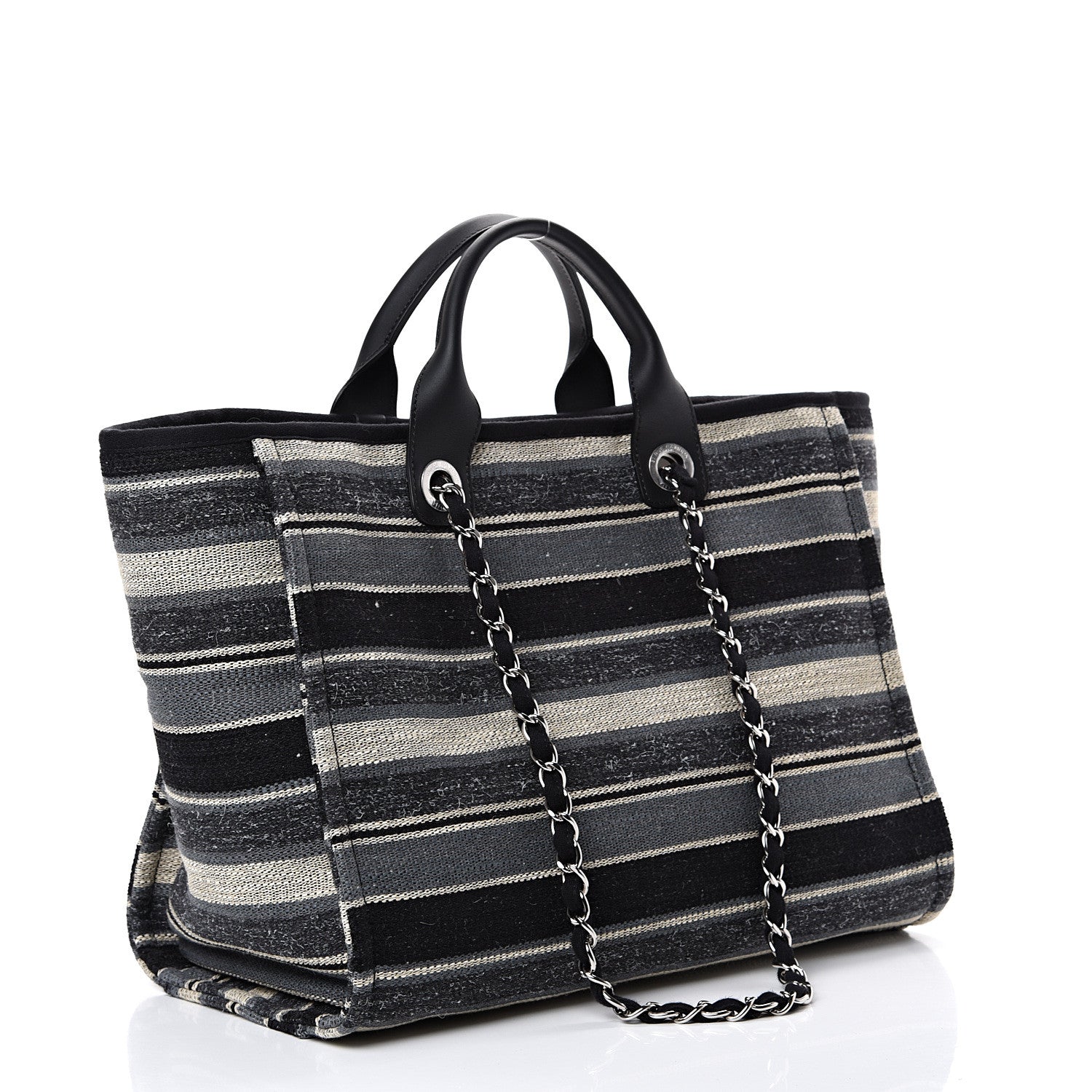 Chanel Striped Canvas Medium Deauville Tote Black 2 of 9