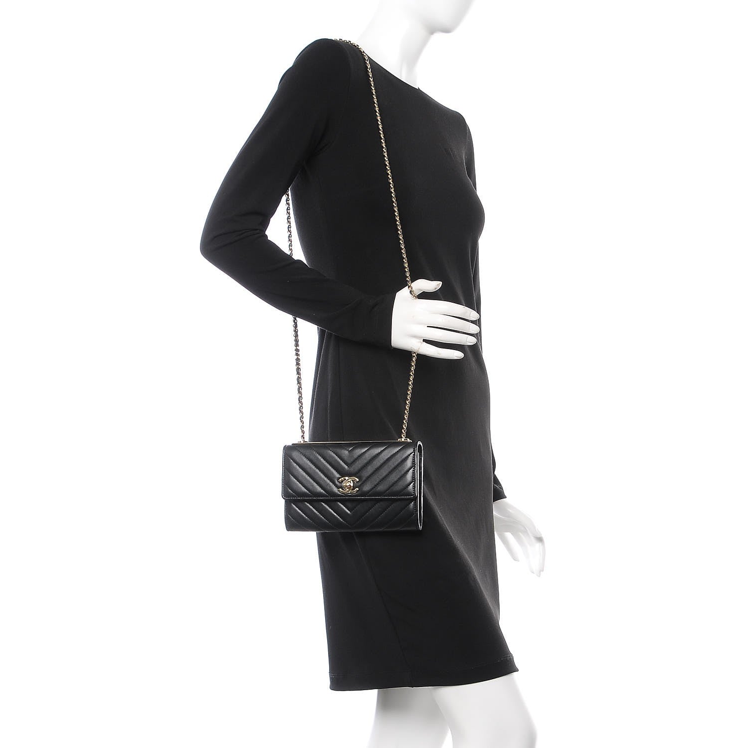 Chanel Lambskin Chevron Quilted Trendy CC Wallet On Chain WOC Black 2 of 9