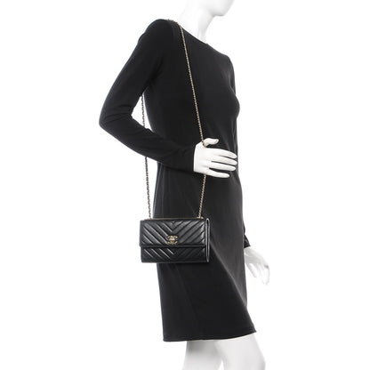 Chanel Lambskin Chevron Quilted Trendy CC Wallet On Chain WOC Black 2 of 9