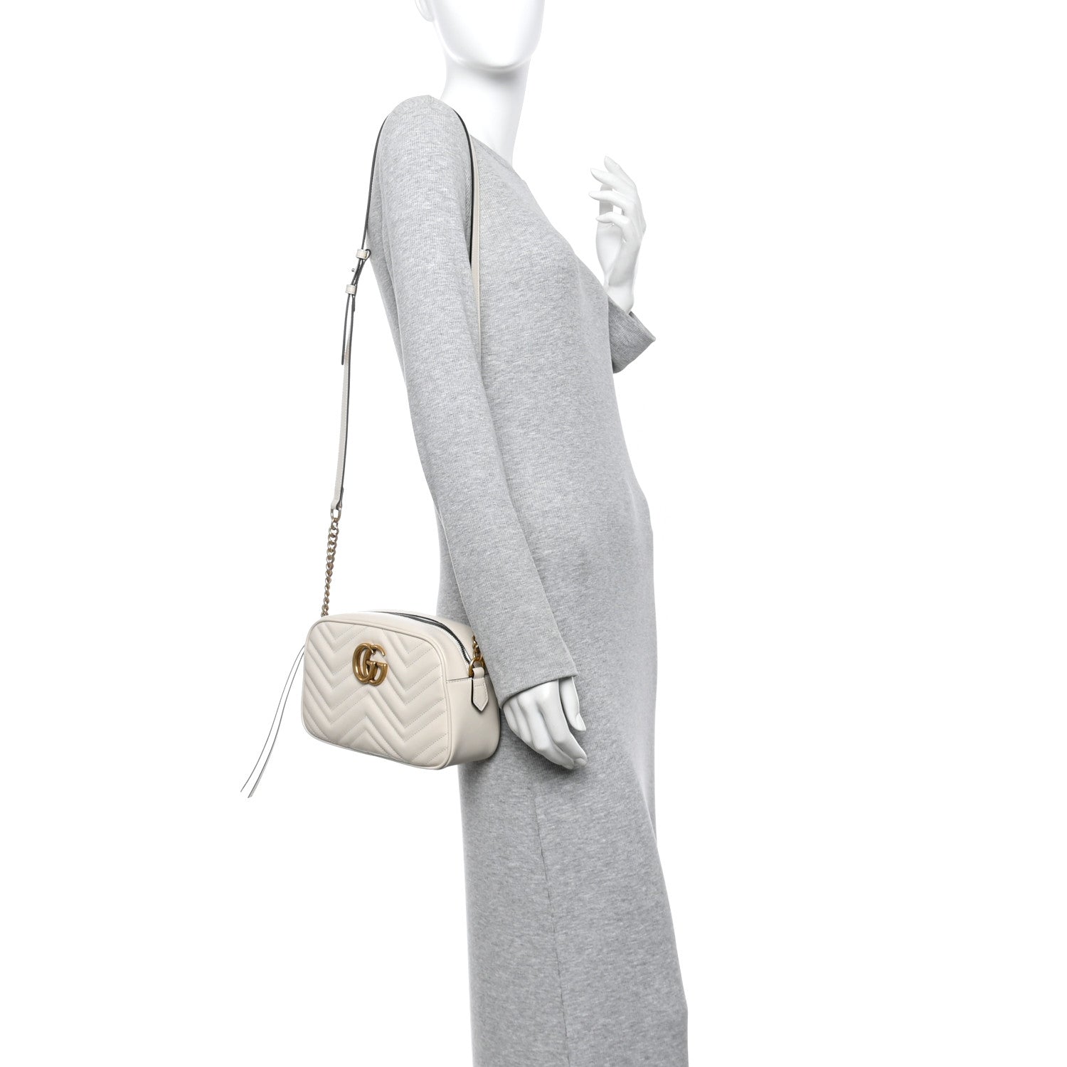 Gucci Calfskin Matelasse Small GG Marmont Chain Shoulder Bag White 2 of 10