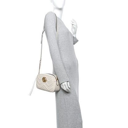 Gucci Calfskin Matelasse Small GG Marmont Chain Shoulder Bag White 2 of 10