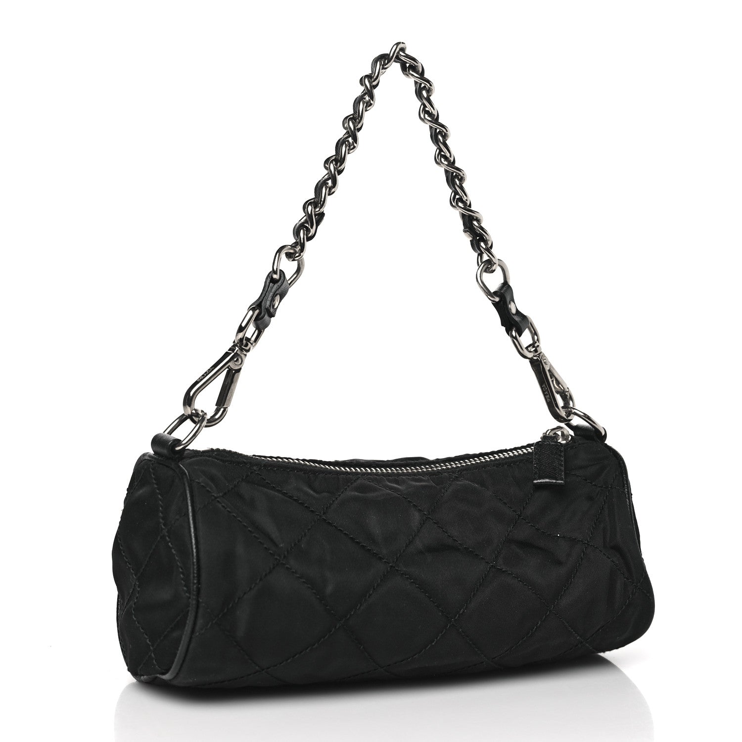 Prada Tessuto Nylon Saffiano Impunturato Quilted Barrel Pochette Black 3 of 10