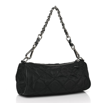 Prada Tessuto Nylon Saffiano Impunturato Quilted Barrel Pochette Black 3 of 10
