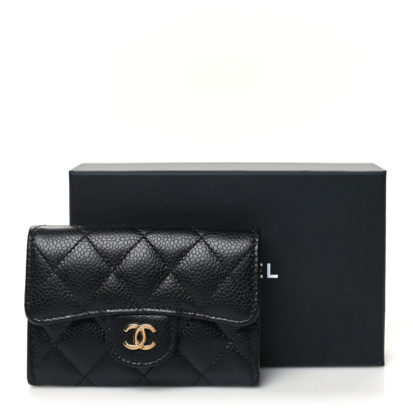 Caviar Quilted Flap Card Holder Wallet Black